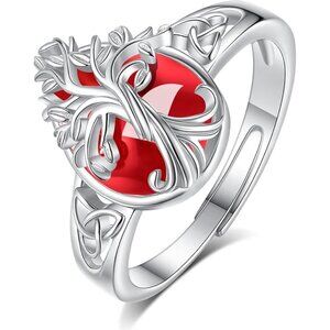 Carnelian Tree of Life Ring 925 Sterling Silver Adjustable Band NWT
